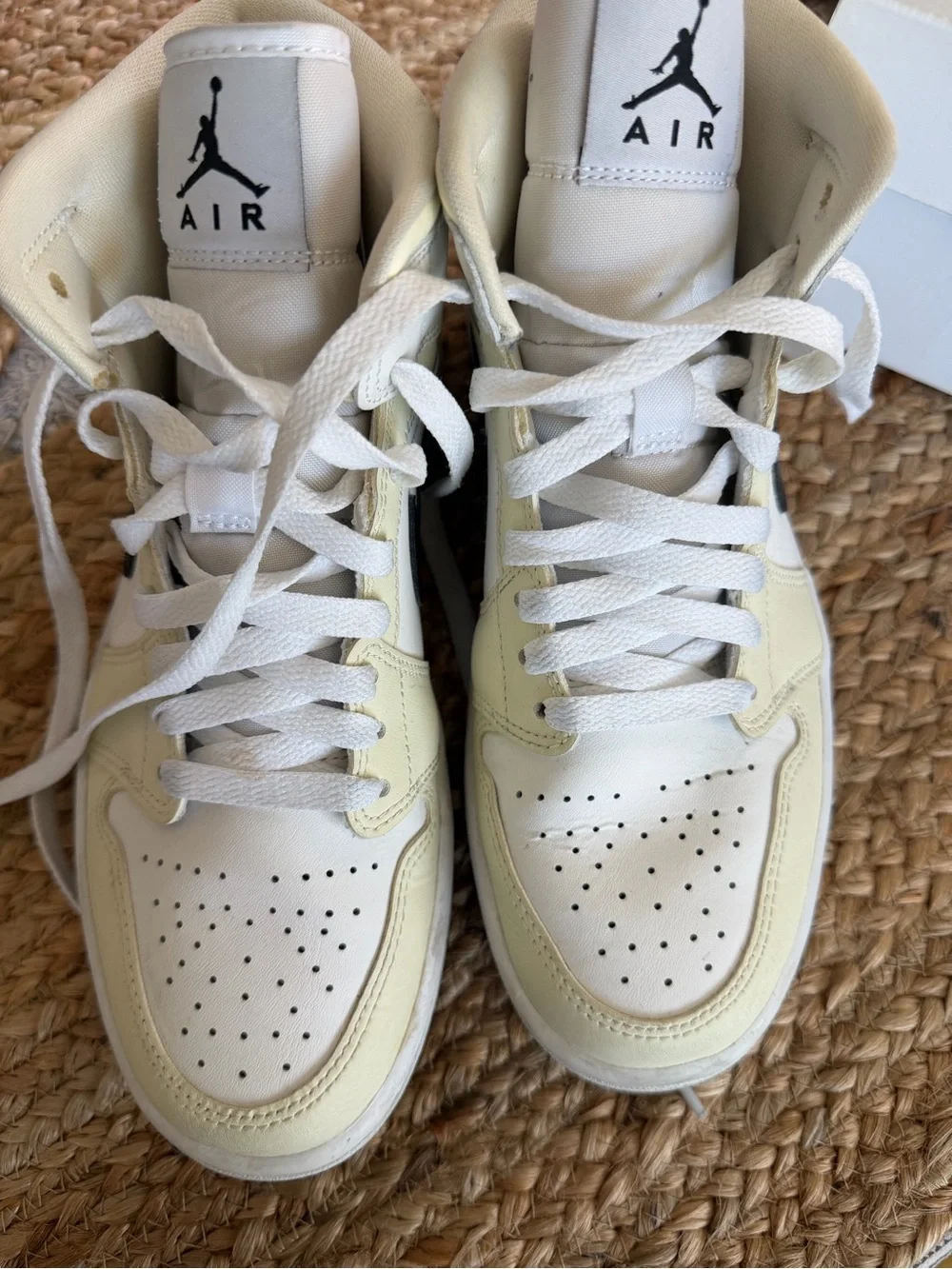 Jordan 1 Mid Coconut Milk with Black Swoosh
